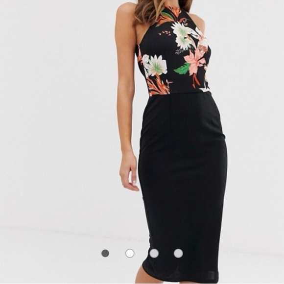 NWT ASOS Black Floral Midi Dress - Picture 1 of 6